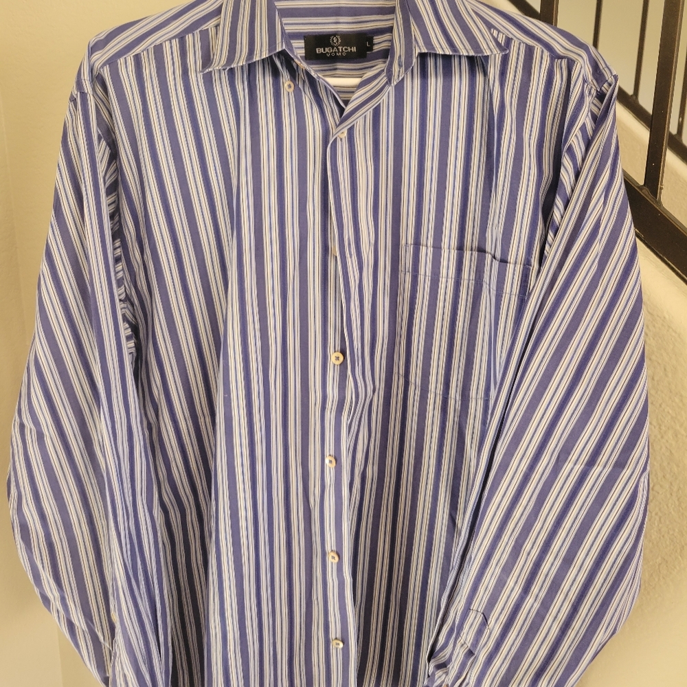 Authentic Burgatchi Men's Blue And White stripped Button Down Shirt. Size: L.